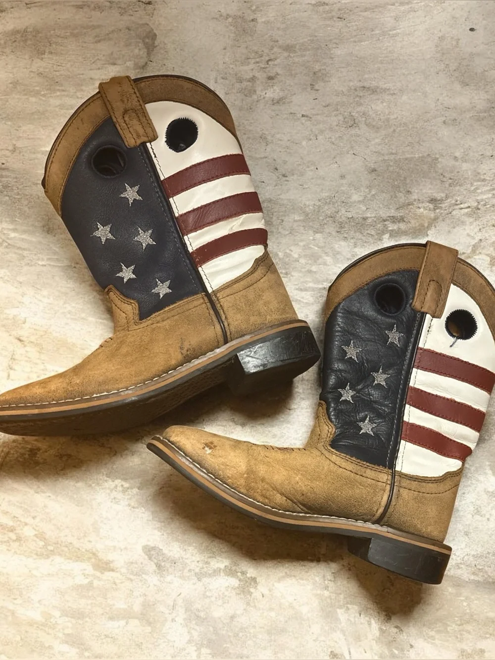Kids Tan Western Boots with American Flag Design